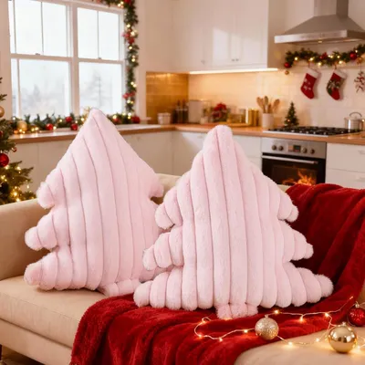 Produktbild von Weihnachtliches Zierkissen Tannenbaum Deko Weich 2 Stück Rosa 45x40 cm