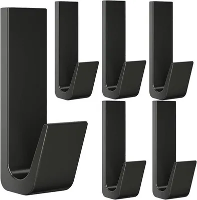 Produktbild von Famanu Handtuchhaken ohne Bohren - 6 Stück, schwarzes Aluminium, selbstklebende Garderobenhaken