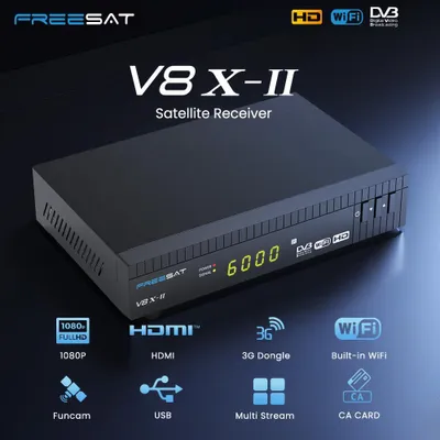 Obrázek produktu pro Satelitní přijímač, rozlišení 1080p Full HD, kompatibilní s více satelity, FREESAT V8X2, zástrčka pro EU