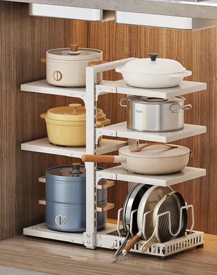 Image de Étagère de rangement de cuisine réglable pour pots et casseroles