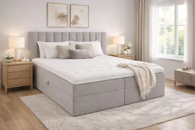 Produktbild von QLA Boxspringbett Bergamo 160x200 cm mit 7-Zonen-Taschenfederkern, Bettkasten & Topper Farbe Grau