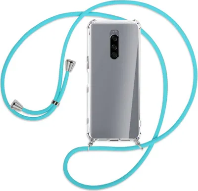 Produktbild von Handykette Backcover-Schutzhülle mit Band (Metall silberfarben) für Sony Xperia 1 - türkis