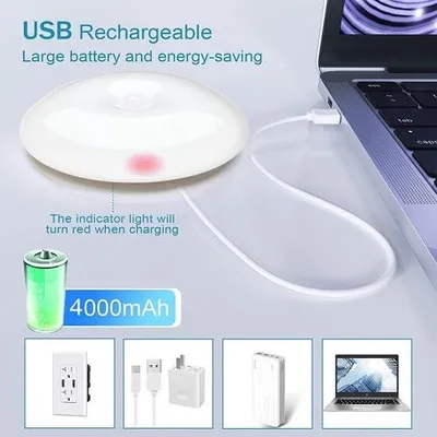 Produktbild von Badezimmer-Deckenleuchte – Deckenleuchte mit Bewegungssensor und Fernbedienung – Dimmbar – Rund – Kabellos – 4000-mAh-Akku – 3000–6000 K – Ø 20 cm – Weiß – Für Kleiderschrank, Flur, Badezimmer, Treppe