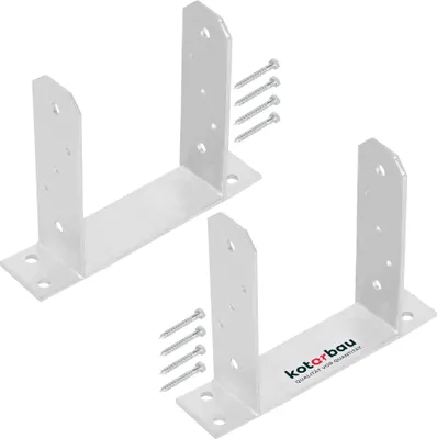 Two metal post brackets with screws on a white background.