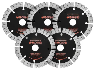 Zdjęcie produktu dla Zestaw tarcz diamentowych do cięcia - 5 sztuk - tarcze o średnicy 125 mm z otworem 20 mm - wysokość segmentu 14,5 mm - do cięcia betonu, muru i kamienia - do cięcia na sucho i na mokro - maksymalna prędkość obrotowa: 7500 obr./min