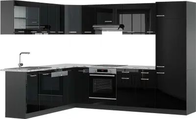 Produktbild von Eckküche Vicco R-Line Schwarz Hochglanz/Anthrazit 287 x 60 cm , AP Marmor, Model 43021