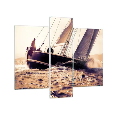 Produktbild von Bilder auf glas - Meer Yacht Welle - 95x80cm - Glasbilder - Wandbilder - Kunstdruck - zum Aufhängen bereit - Wanddekoration aus Glas - Glas Bilder - Wandbild auf Glas - 3 Teile - GCB95x80-3719