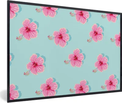 Produktbild von MuchoWow® Gerahmtes Poster Blumen - Sommer - Rosa - Muster 60x40 cm - Poster mit Schwarzem Bilderrahmen Wandposter Rahmen Foto Bilder - Printing - Wanddeko Schlafzimmer
