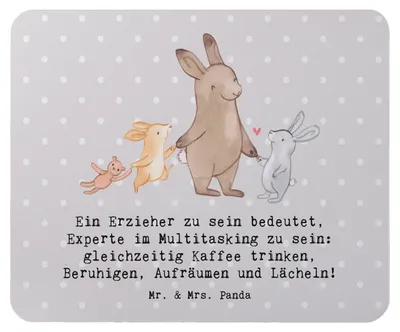 Produktbild von Mr. & Mrs. Panda Mauspad Multitasking Erzieher - Grau Pastell - Geschenk, Fähigkeiten, Mouse Pad, Beruf, Mousepad, Berufsalltag, Spielen, personalisierte Geschenke, Liebe