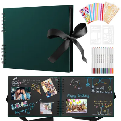 Image de Omgoods - Album photo de scrapbooking avec 80 pages noires et 12 stylos métallisés