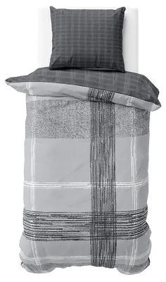 Produktbild von Baumwolle Bettwäsche 135x200 cm Anthrazit Grau Wendebettwäsche Gestreift 2 teilig