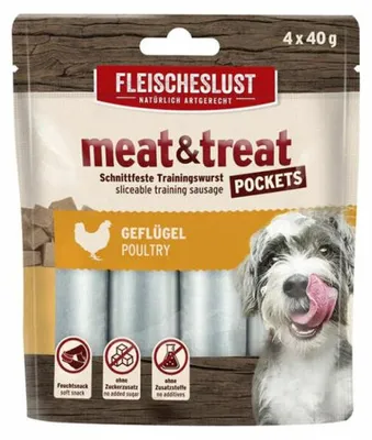 Produktbild von Fleischeslust 1 Beutel / 4x40g Pockets Geflügel, Leckerli, Hund, Geflügel, 160 g, Gluten-frei