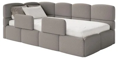 Produktbild von Selsey Cloudy – Jugendbett 90x200 cm, linksseitig, mit Bouclé-Bezug und Rausfallschutz, Grau