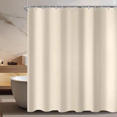 Produktbild von Unyqoos® Beige Polyester-Duschvorhang mit gewichtetem Saum und 12 Haken