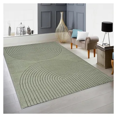 Produktbild von Teppich für Wohnzimmer und Schlafzimmer modernes geometrisches Design weich pflegeleicht grün 120 x 160 cm