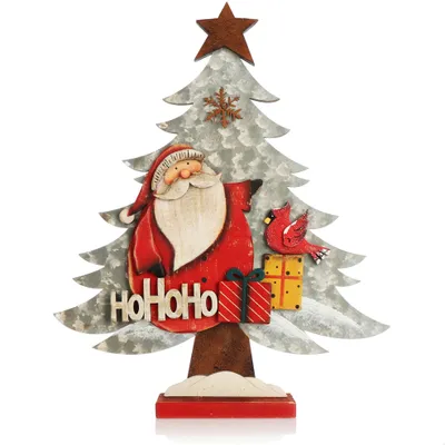 Obrázok produktu pre COM-FOUR® Dekoratívny stojan na Vianoce - Vianočný stromček z dreva - Vianočný stromček so Santa Clausom na ozdobenie