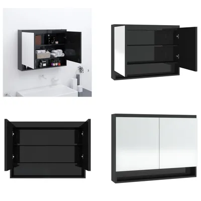 Produktbild von vidaXL Spiegelschrank fürs Bad 80x15x60 cm Glänzend Schwarz - Spiegelschrank - Spiegelschränke - Badschrank - Badschränke