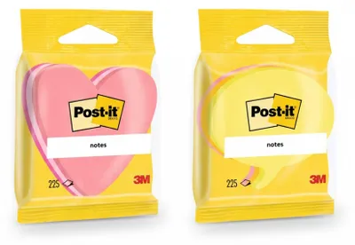 Produktbild von Post-it Haftnotizen Herzform Pink + Sprechblase Gelb 70x70mm Set Notizzettel