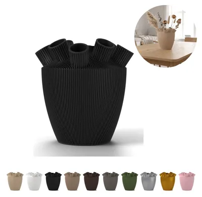 Produktbild von Deko Vase Shinzo 18,1 cm, gerippte Tulpenvase mit Stielröhrchen, PLA – Schwarz