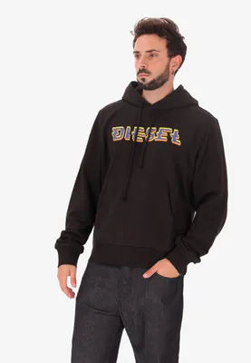 Productafbeelding van Diesel herenhoodie, zwart, met geborduurd logo, katoen en polyester