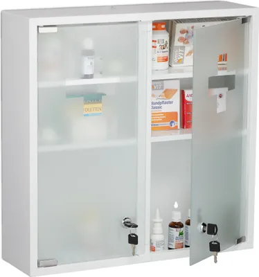 Produktbild von Relaxdays Medizinschrank, 2 türig, abschließbar, 3 Fächer, HBT 53x52,5x15,5 cm, Medikamente, Arzneischrank hängend, weiß
