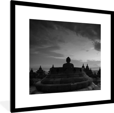 Produktbild von MuchoWow® MuchoWow® Gerahmtes Poster Indonesien - Architektur - Schwarz und weiß 40x40 cm - Poster mit zchwarzem Bilderrahmen - Poster - Plakat im Rahmen