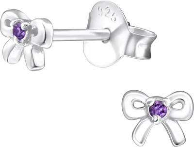 Produktbild von Ohrringe Ohrstecker 925 Sterling Silber Schleife mit Zirkonia in verschiedenen Farben Farbe - Lila