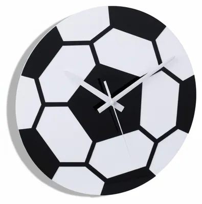 Image de Horloge murale Relaxdays sur le thème du football, Ø 30 cm, horloge de football pour enfants, sans chiffres, décoration pour chambres d'enfants et d'adolescents, noir et blanc