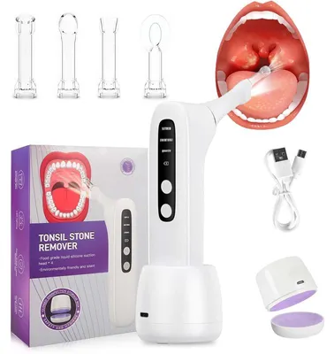 Produktbild von Mandelsteine Entferner elektrisch, Mandelstein-Sauger mit LED-Licht, 3 Saugstufen, 4 Silikonaufsätze, USB-C, IPX6