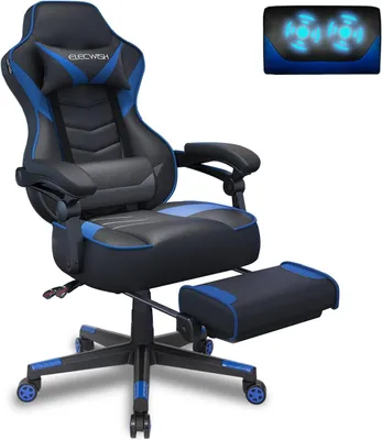 Produktbild von Puluomis Gaming Stuhl mit Massage und Fußstütze 150kg, Bürostuhl Ergonomisch Chefsessel Schreibtischstuhl Racing Stuhl Computerstuhl Blau Schwarz