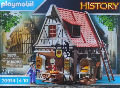 Produktbild von PLAYMOBIL History 70954, mittelalterliche Bäckerei, 72 Teile, ab 4 Jahren, mit 2 Spielfiguren und Zubehör: Backofen, n, Einrichtung und vieles mehr, Bauspielzeug, Konstruktionspielzeug