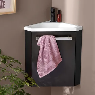 Immagine prodotto di Gruppo lavabo angolare sospeso SKINO con rubinetto nero