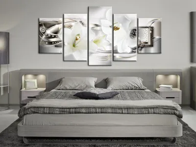 Produktbild von Akustikbild Blumen Abstrakt 200x100 cm 5-teilige Bilder Akustikschaum Hochleistungsschallabsorber Schallschutz Leinwand 5 tlg Wandbild Raumakustik Schalldämmung b-A-0158-b-n