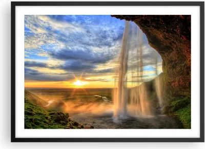 Produktbild von Gerahmtes Poster - Schwarzer Rahmen - Wasserfall Natur Park Sonne - 70x50 cm - Wand Bild - Wanddeko - Wandbilder - Wandposter - Bilderrahmen - Bilder - Kunstdruck - Wandbild - P2BAA70x50-2716