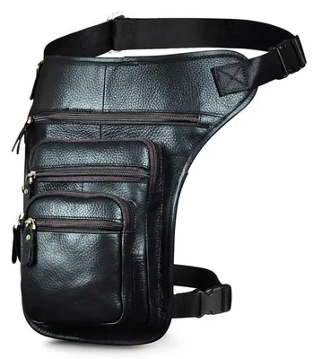 Immagine prodotto di Borsa tattica da cintura da uomo, modello "drop leg" con sistema di aggancio trasversale, art. 3111, colore nero, realizzata in vera pelle