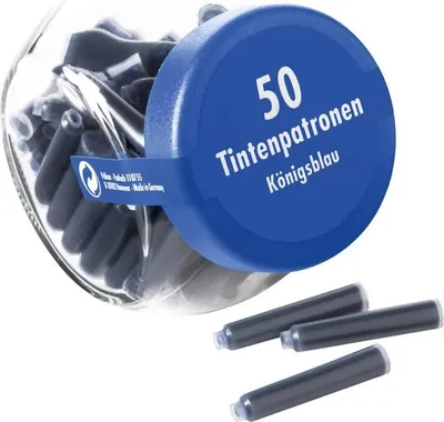 Produktbild von Pelikan 104406 Tintenpatronen, Königsblau - Set mit 50 Stück - In Glasverpackung