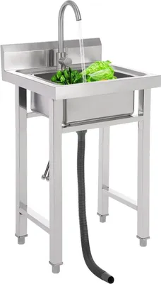 Obrázok produktu pre Nerezový umývač na riad – Voľne stojaci umývač s jedným umývacím priestorom a batériou – 50 x 50 x 90 cm – Jednoduché čistenie – Strieborná farba