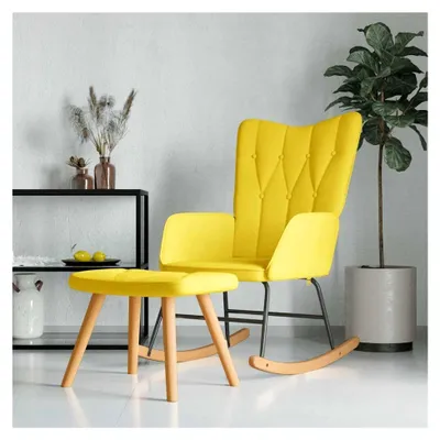 Produktbild von Relaxstuhl mit Hocker Schaukelsessel in Senfgelb für Wohnzimmer und Schlafzimmer