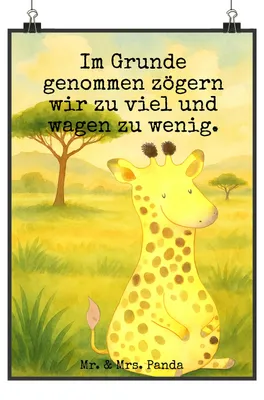 Produktbild von Mr. & Mrs. Panda Bild Giraffe Zufrieden Design DIN A0 - Weiß - Geschenk, Glück, Kunstdruck, typografie poster, Afrika, drucke, wanddeko, Abenteuer, Wandbild