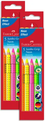 Produktbild von Faber-Castell Farbstifte Jumbo Grip Neon 5er Kartonetui, Blau, Grün, Orange, Pink, Gelb, 5 Stück(e)