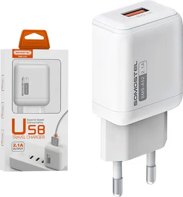 Zdjęcie produktu dla Ładowarka Sieciowa 2.1A Usb Biały Somostel 2100Ma 10W Sms-A52 10W