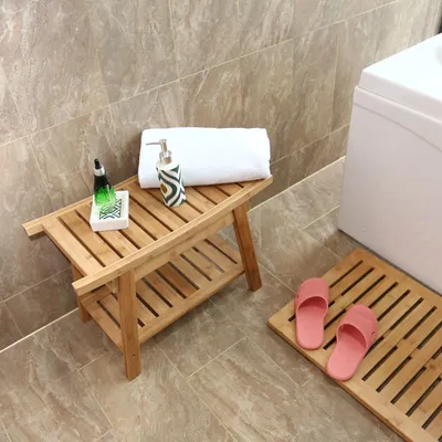 Produktbild von Luxus Badezimmerbank aus Bambus - Bank mit Ablagefach - Badezimmerbank aus Holz - Badezimmerhocker aus Bambusholz - Decopatent