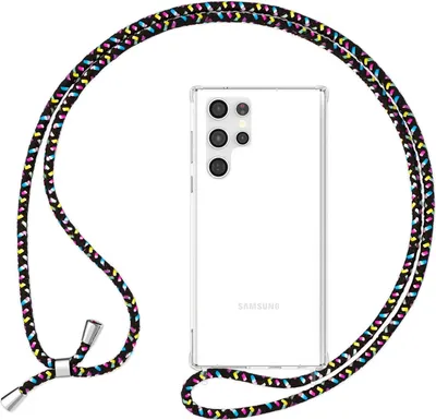 Produktbild von NALIA Klare Schutzhülle mit Kette für Samsung Galaxy S24 Ultra Hülle, Transparente Stabile Handyhülle mit Umhänge-Band Schwarz Bunt