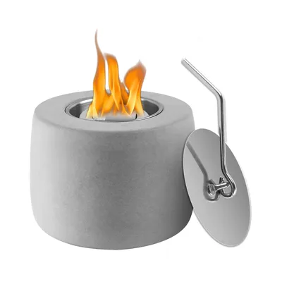 Produktbild von Tischkamin Bioethanol,Deko Feuerstelle für Balkon und Wohnung, hellgrau, Gussbeton, rauchfrei,Tischfeuerstelle mit Feuerlöscher