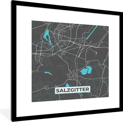 Produktbild von MuchoWow® Gerahmtes Poster Karte - Stadtplan - Salzgitter - Deutschland - Blau 40x40 cm - Poster mit Schwarzem Bilderrahmen Wandposter Rahmen Foto Bilder - Poster - Plakat im Rahmen
