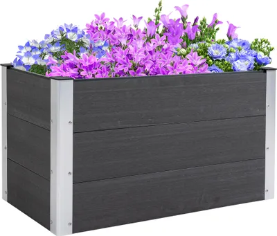 Produktbild von Outsunny Hochbeet Aluminium, Pflanzbeet Frühbeet Gartenbeet Blumenkasten wetterfest, ohne Boden, Pflanzkasten 100x50x55,5cm für Terrasse, Balkon, Blumenkasten für Blumen, Pflanzen, Grau