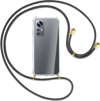 Produktbild von Handykette Backcover-Schutzhülle mit Band (Metall goldfarben) für Xiaomi 12 - dunkelgrau