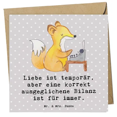 Produktbild von Mr. & Mrs. Panda Grußkarte Buchhalter Weisheit - Grau Pastell - Geschenk, Glückwunschkarte, Bilanz, Rechnungswesen, anlasskarte, Berufsprodukte, Liebe, Präzision, Beruf