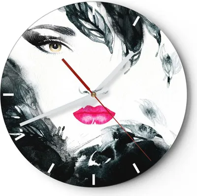 Produktbild von Wanduhr - Rund - Glasuhr - Frau Abstraktion - 40x40cm - Schleichendes Uhrwerk - Lautlos - zum Aufhängen bereit - Dekoration Modern - Wanddekoration aus Glas - C3AR40x40-3663