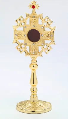 Produktbild von Reliquiar vergoldet mit edlen Kristallsteinen Höhe 24 cm